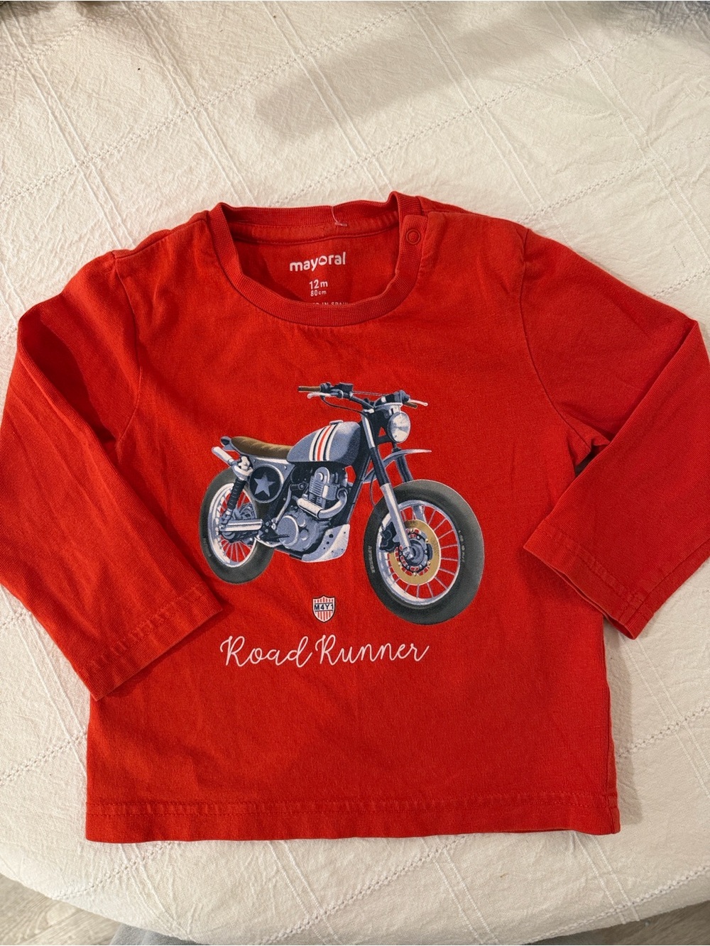 Mayoral Red Long-Sleeve Tee with Motorcycle Graphic